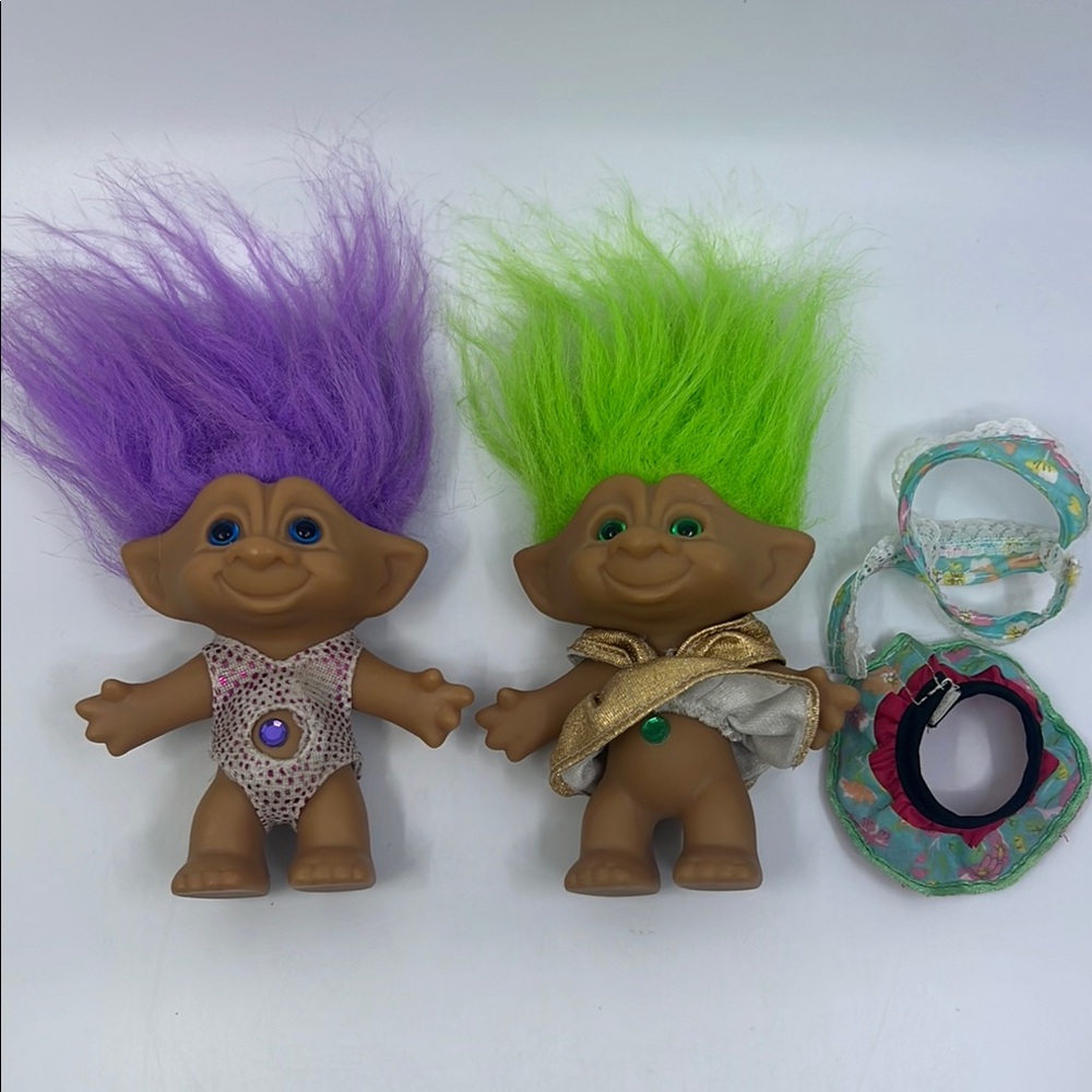 VTG Ace Novelty Treasure Troll Doll Gem Jewel Belly Purple and Green See Photos